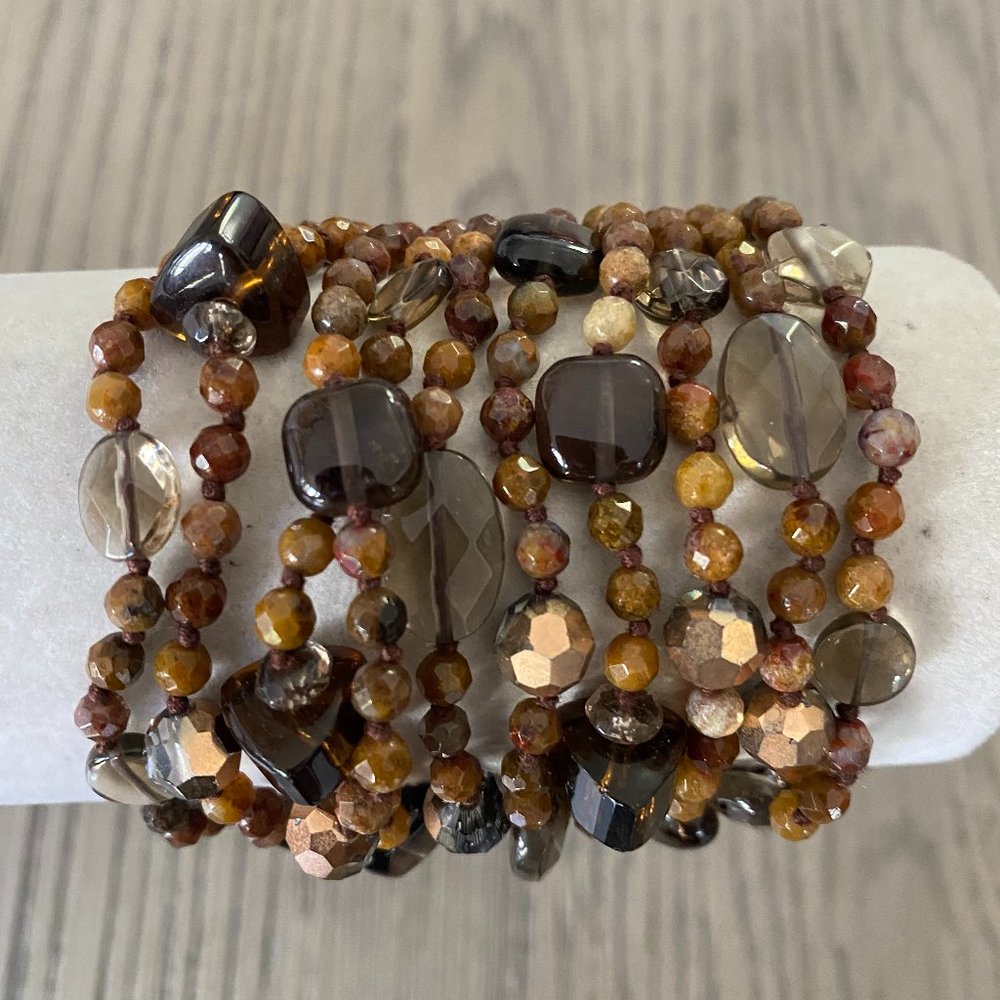 Chan Luu Tigers Eye Mix Multi Strand Brown Leather